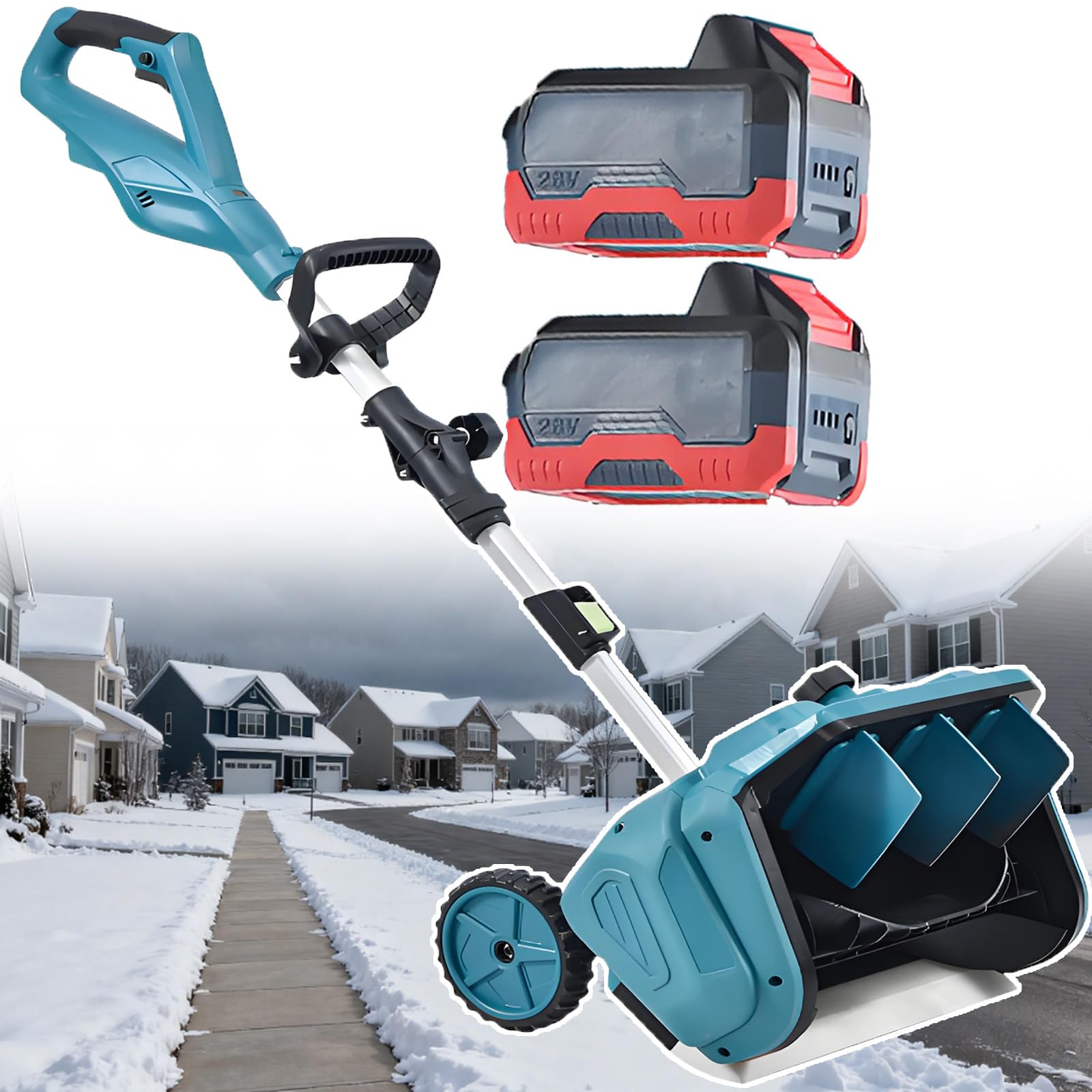Pala de nieve eléctrica inalámbrica, dirección ajustable a 45°, mango telescópico (110-130 cm) para quitar nieve en el hogar y la carretera, incluye 1 batería