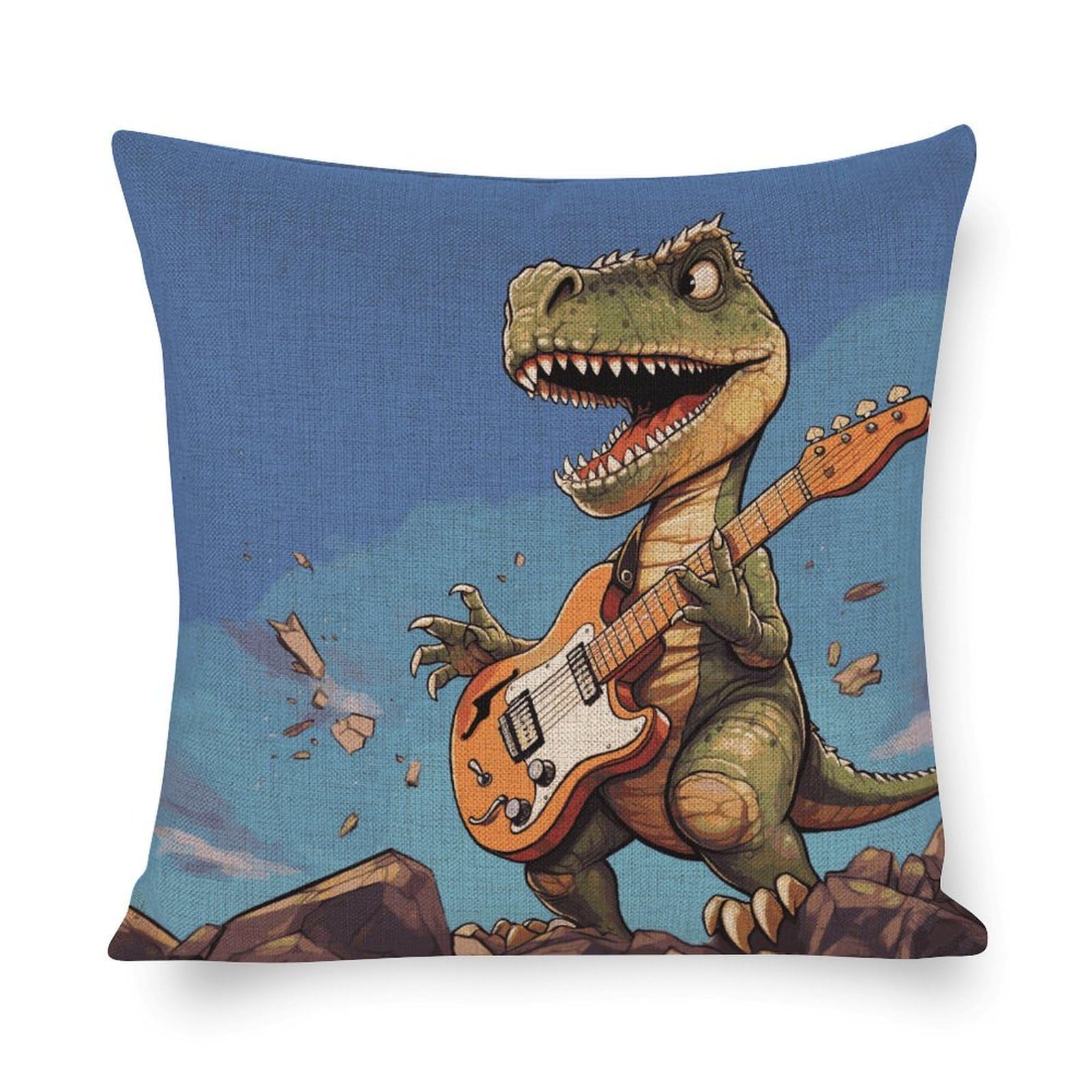 Housse de coussin dinosaure guitare pour une chambre d'enfant joyeuse