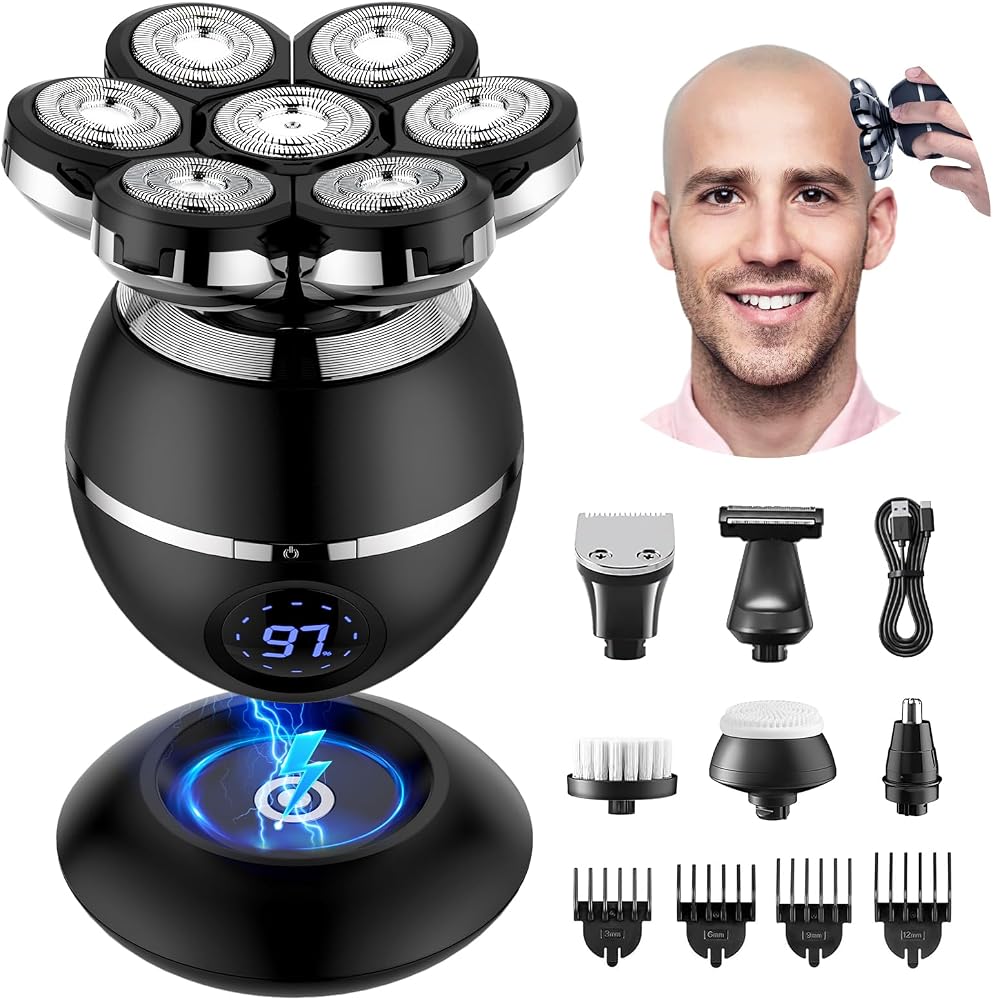 ETENTOUS Rasoir Tete Chauve Homme, 7D Rasoir Électrique Homme | 6 en 1 Tondeuse Crane Chauve,Rasoir Tete Chauve Homme,Rasage Humide/Sec Étanch IPX7, Écran LED pour Hommes Chauves