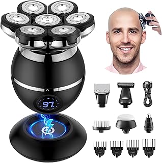 ETENTOUS Afeitadora Cabeza Hombre, 7D Maquina-Afeitar-Cabeza para Calvo - 6 en 1 Maquina Afeitar Cabeza con Pantalla LED Impermeable IPX7 en Seco y Húmedo maquina de afeitar Hombre.