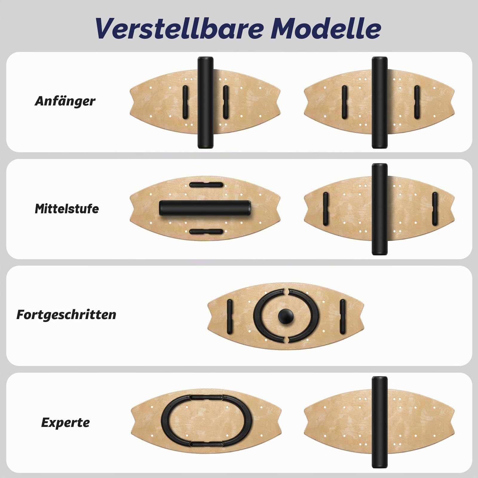 Leogreen Balance Board aus Holz in Surfboard, 7-in-1 Surfin Balanceboards Erwachsene Gleichgewichtstrainer, bis 160 kg belastbar für Surf-Training mit Verstellbaren Stoppern, Roller