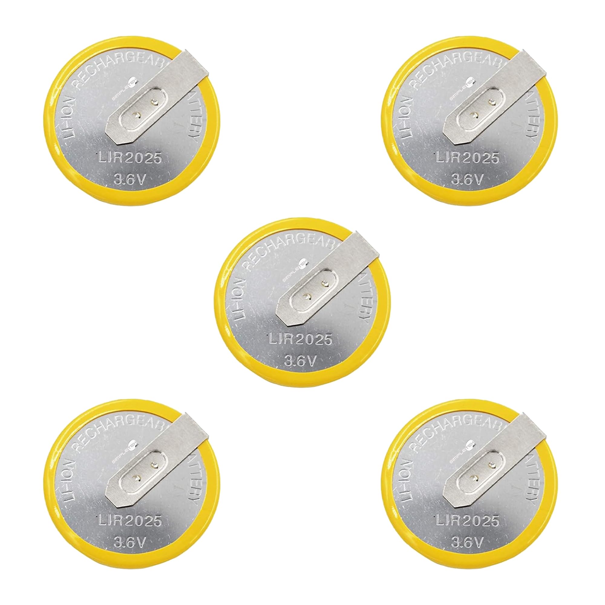SIMPLETEK - 5 piles LIR2025 à bouton 3,6 V avec connecteurs à souder 120 ° contacts angulaires compatibles avec BMW (5 pièces)