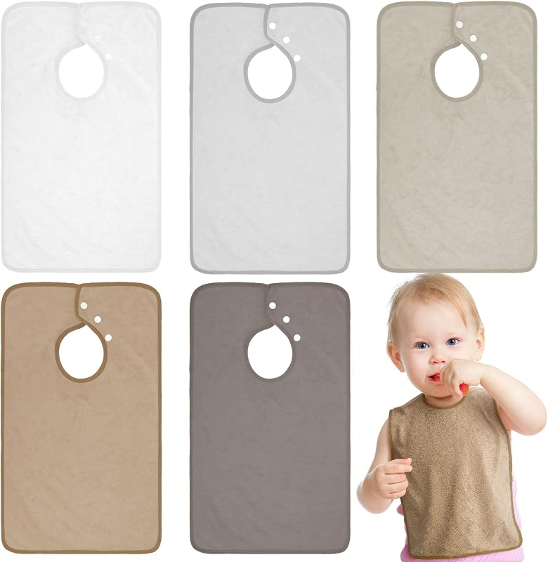 Full Coverage Pullover Toddler Baby Bibs | Terry Cloth Bibs with Snap Button for 0-4 Years Unisex Feeding Drooling