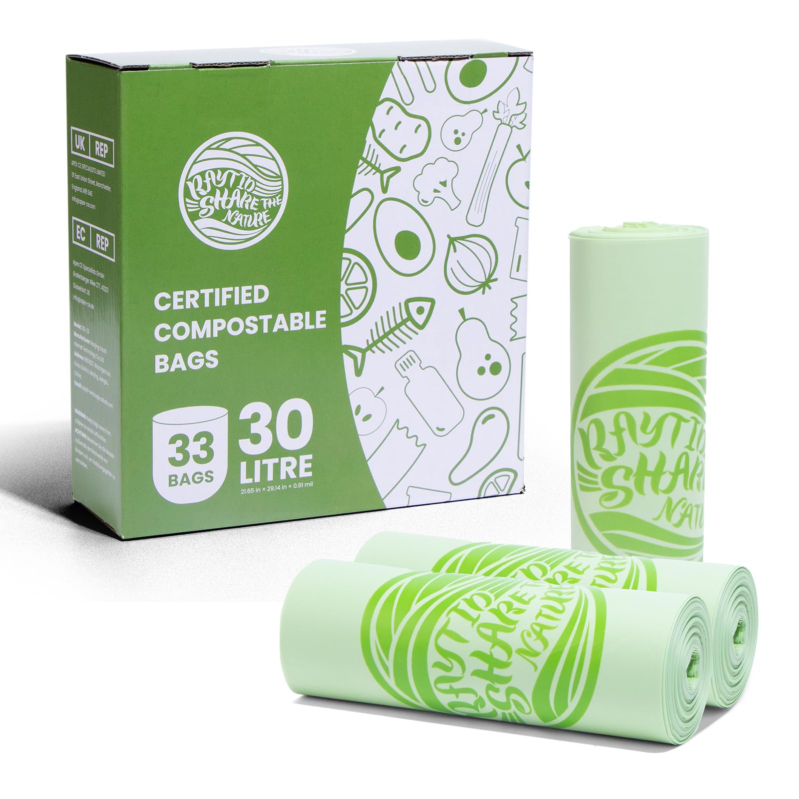 Sacs compostables pour déchets ménagers 30l RAYTID anti-odeur et anti-déchirure