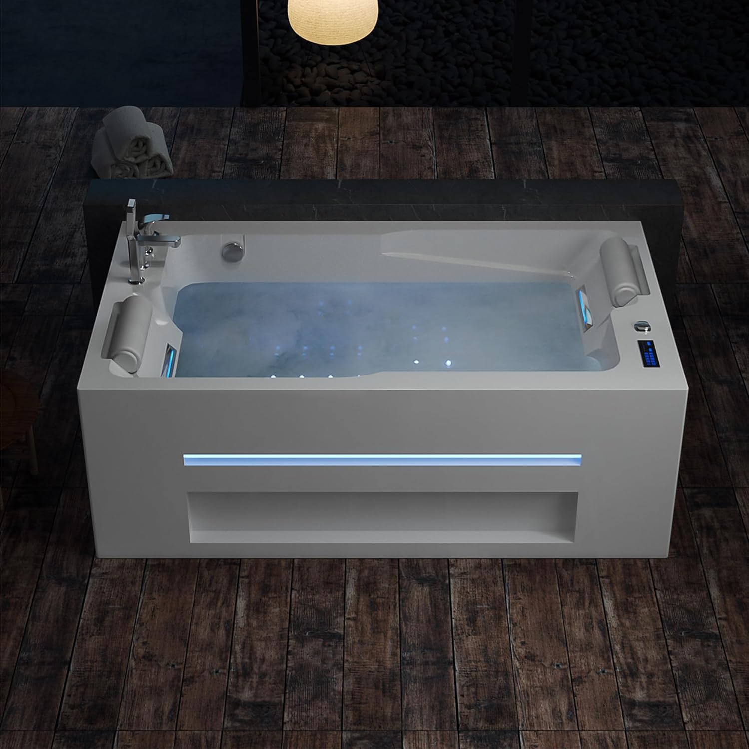 Empava PRO Series Jetted Tub, Luxury 56-Jet Whirlpool Bathtub | Ozone Sanitization, AM/FM Radio & Chromatherapy, Alcove Design, 71" Acrylic Spa Tub for Two