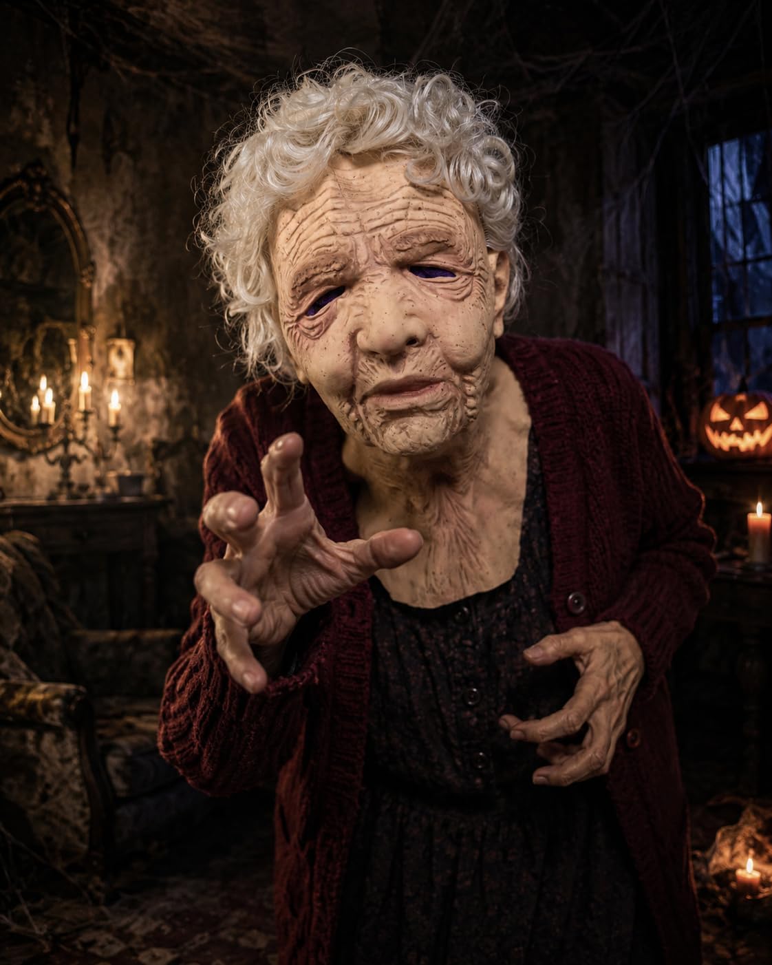 Realistic Old Man Mask Full Head Halloween Latex Scary Mask for Women