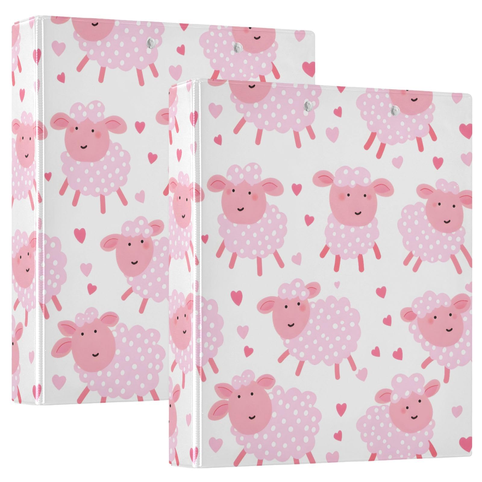 Raccoglitore a 3 anelli rosa con stampa di piccole pecore, 3,8 cm, contiene 200 fogli con 3 tasche interne in PVC trasparente, per scuola e ufficio