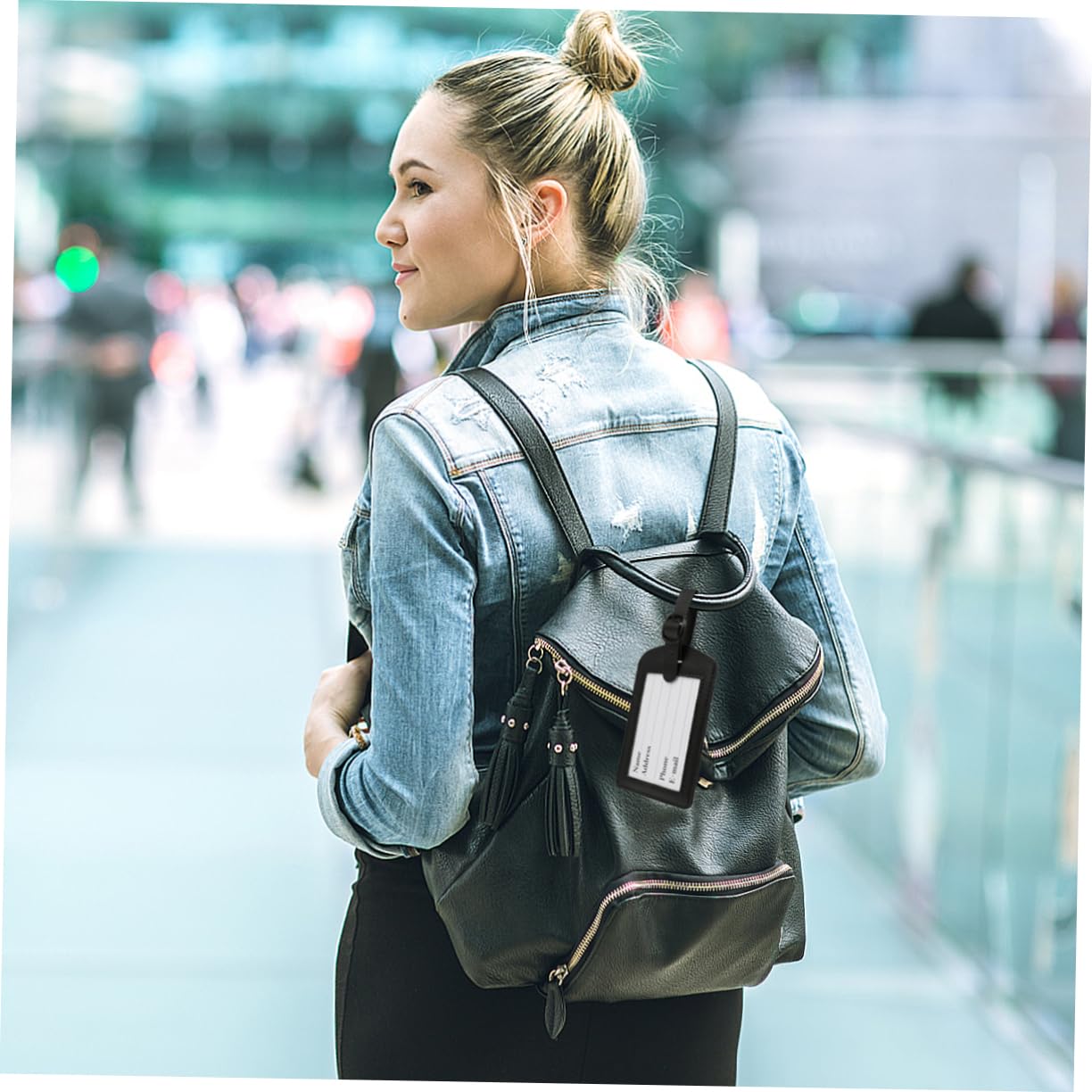 10stücke Pu Gepäckanhänger Strapazierfähige Luggage Tags Für Koffer Boarding Labels Schwarz Für Reisende Passend Für Standard Visitenkarten