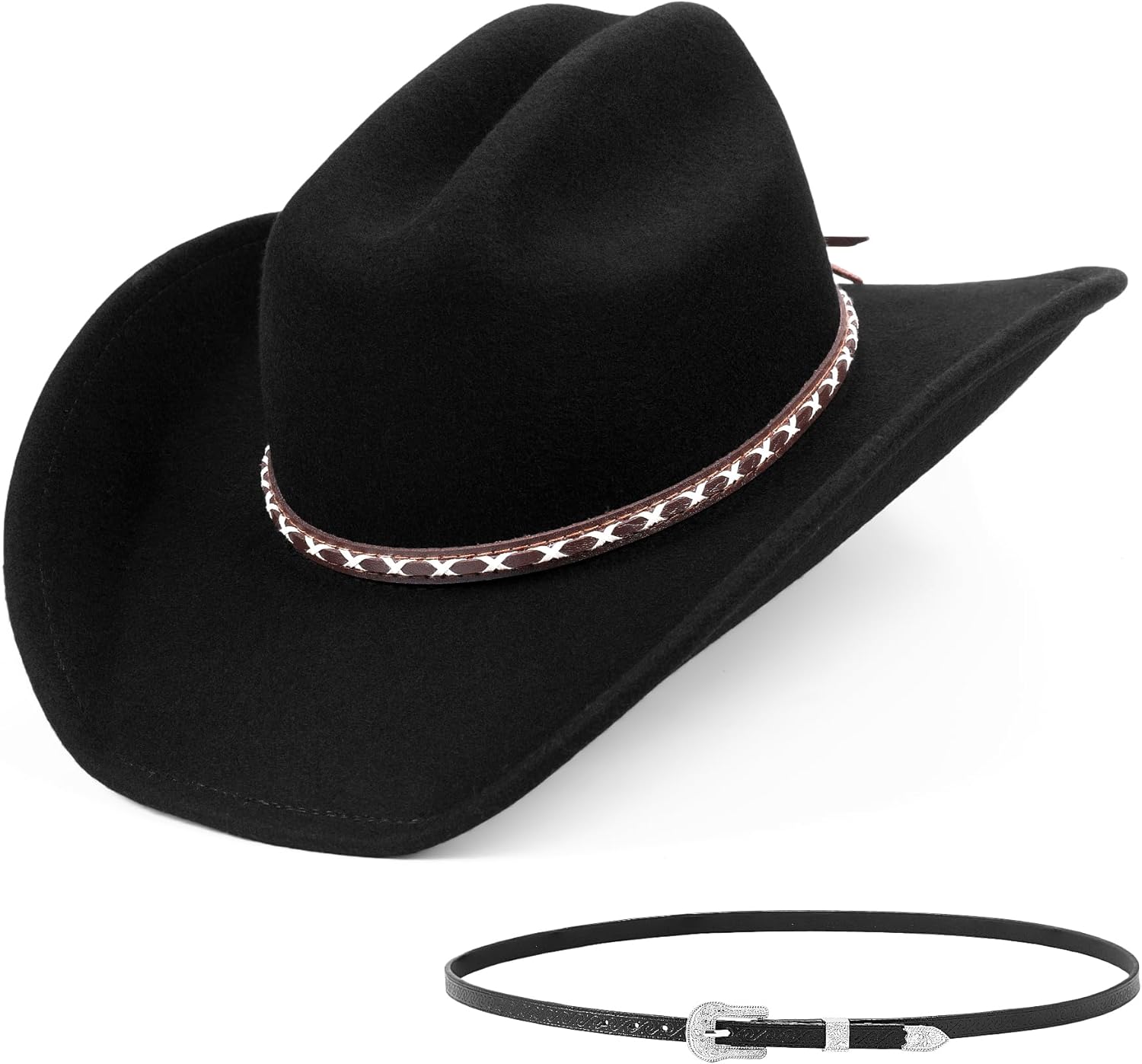 Cowboy 100% Wool Hat for Men & Women, Head Circumference Up to 23 1/2 inches Cowgirl Girl Gift.
