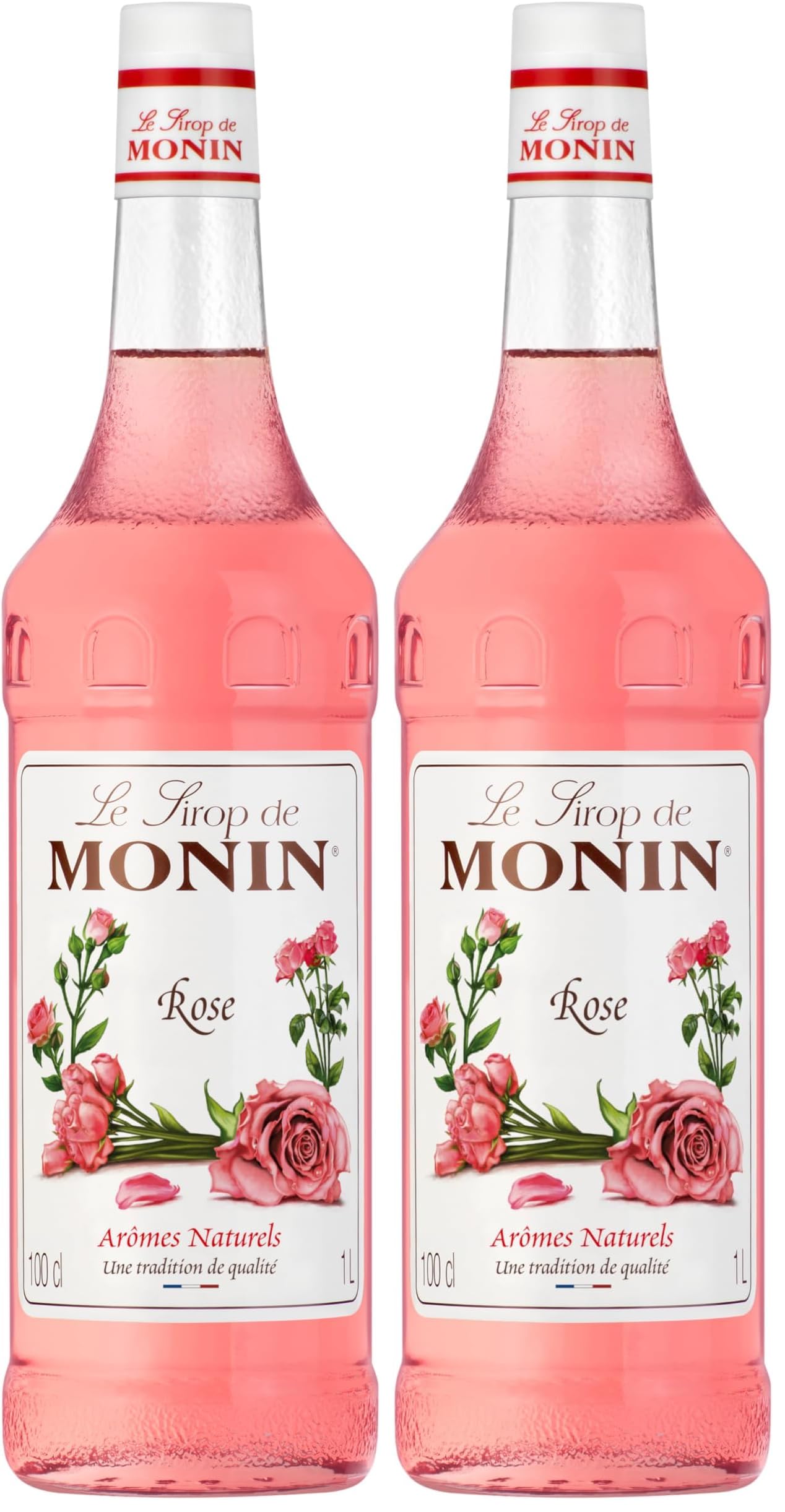 Monin Sirup Rose (1 x 1,0l) - für Cocktails und Desserts - blumiger Geschmack aus Rosenblüten - für Cocktails, Desserts und Limonaden - natürliche Zutaten (Packung mit 2)