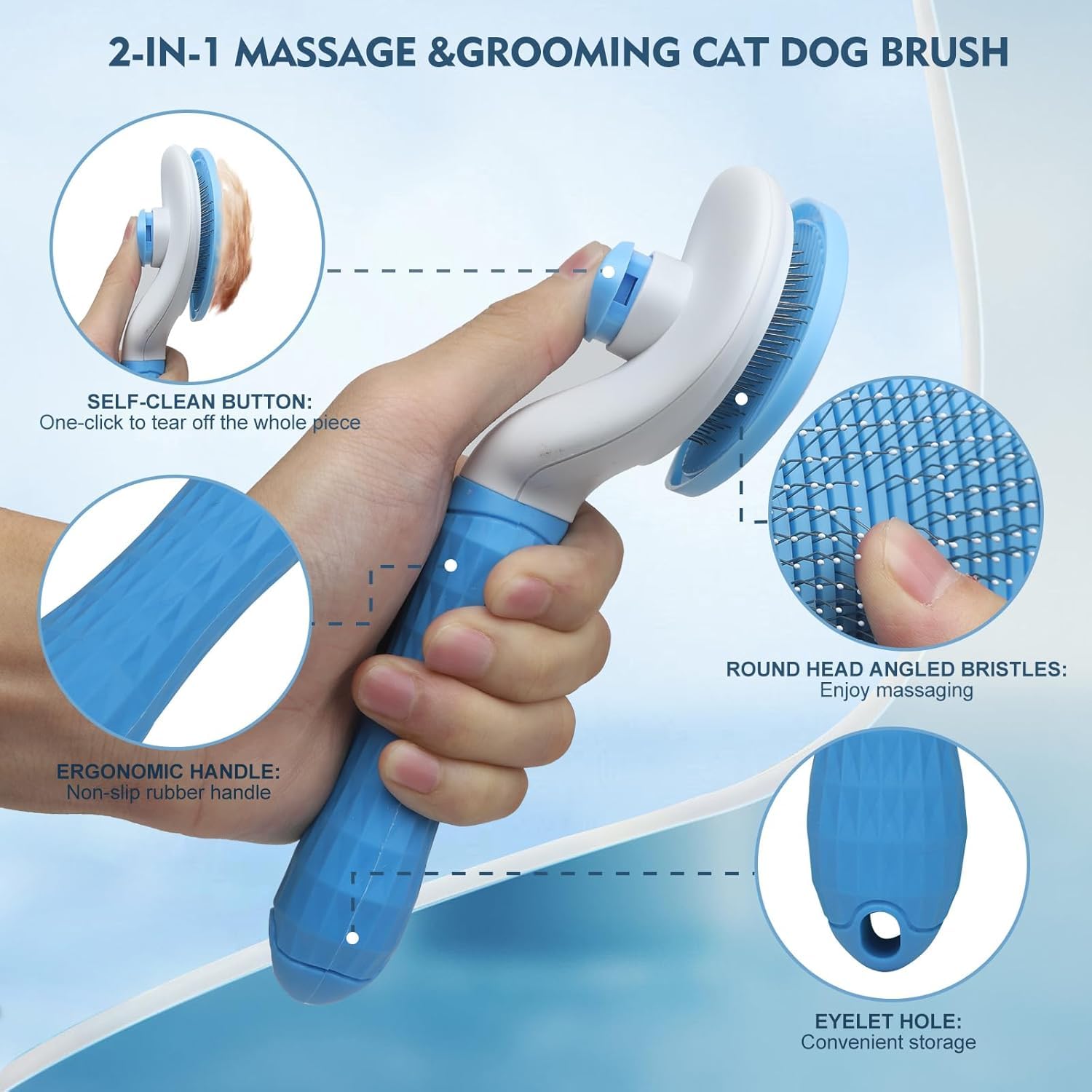 self cleaning slicker brushes for dogs, cats pet grooming brush tool,gently removes loose undercoat pet,grooming soft silicone brush for short and long haired for white, shedding long and short hair 4