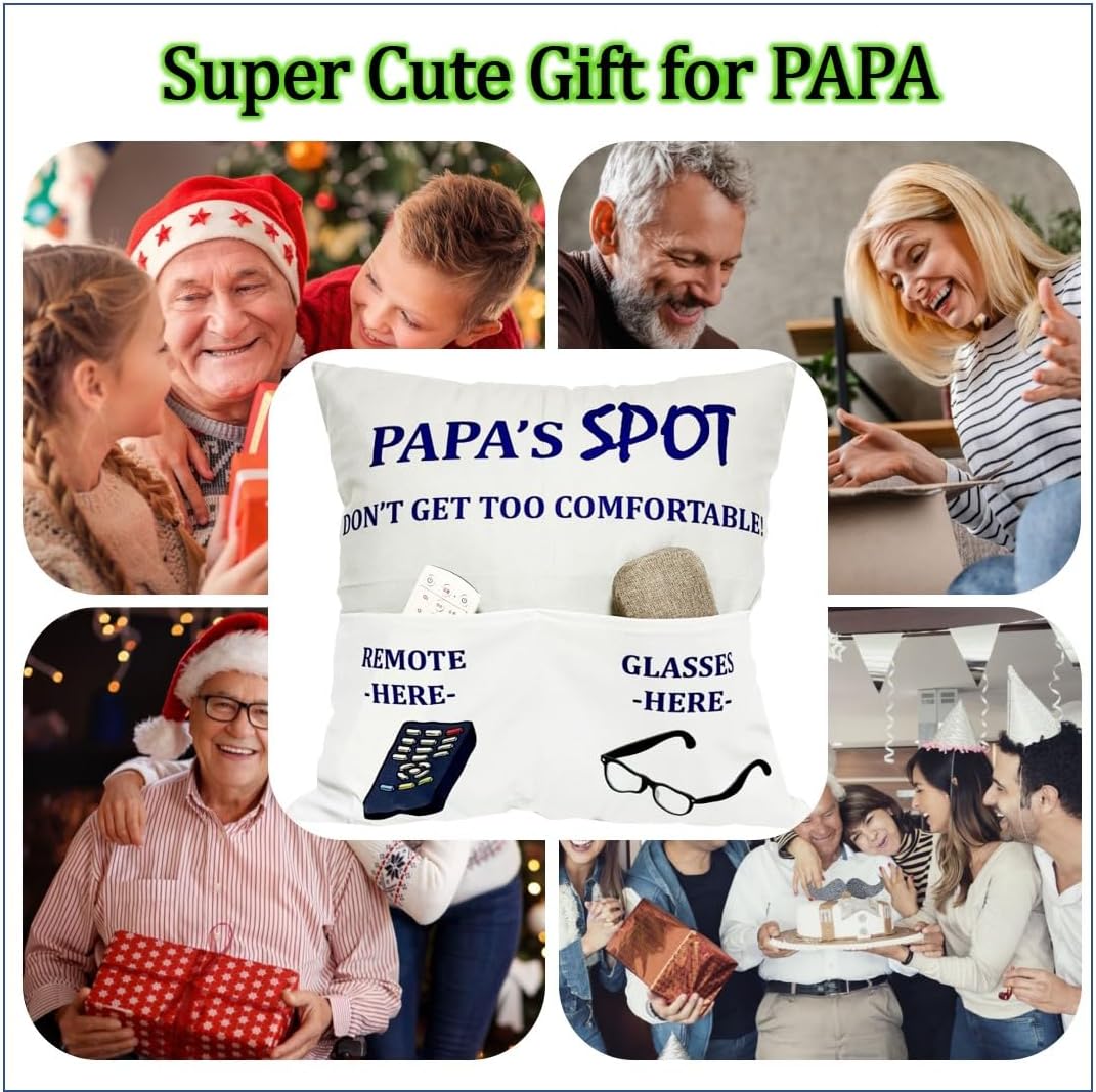 for Papa, 2-Pocket 2-Sided Pillow Covers 18x18 Inch, Birthday Christmas Thanksgiving Day Gifts for Papa Popop Granddad - Image 3