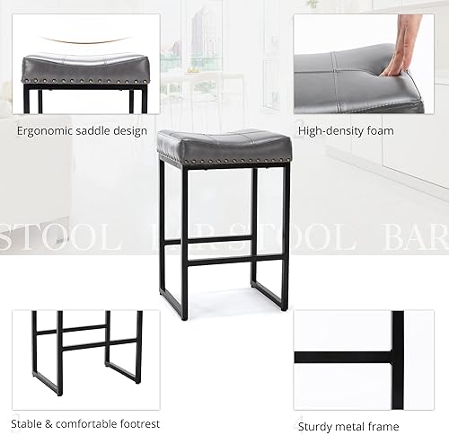 Miniatura 6 de LUE BONA Taburetes de bar de altura de mostrador, taburetes cuadrados de 24 pulgadas, juego de 3, moderno taburete de cuero sintético sin espalda