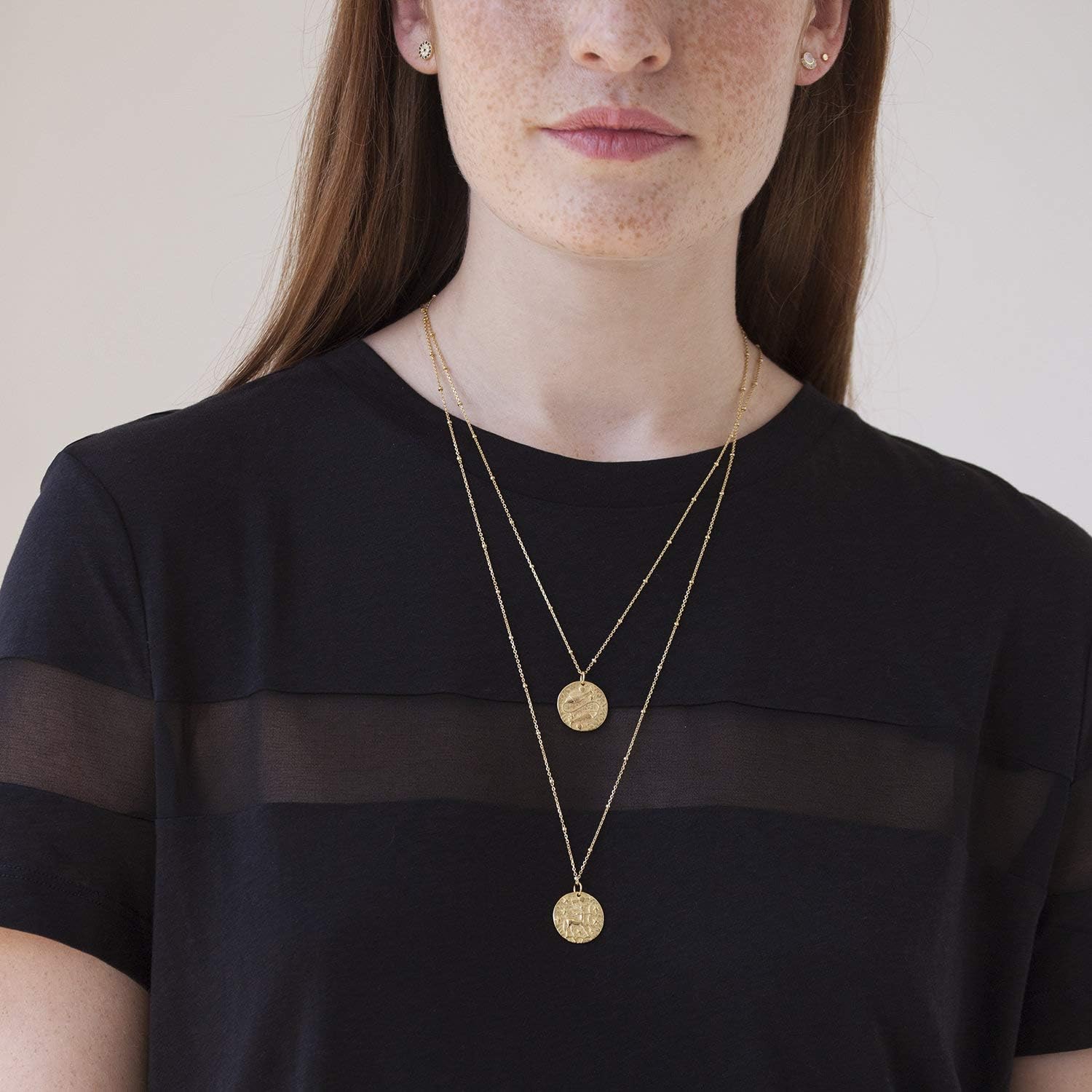 Zodiac Coin Embossed Choker Necklace Disc 12 Constellation Astrology Horoscope 14K Gold Plated Round Pendant Personalized Necklace Gift for Women Men - Image 3