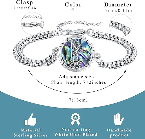 Miniatura 6 de Brisskaari Pulsera unisex de San MiguelSan CristópaloSan JudaSan JoséSan BenitoCeltci Dragon con cadena de doble eslabón, amuleto, pulsera de plata