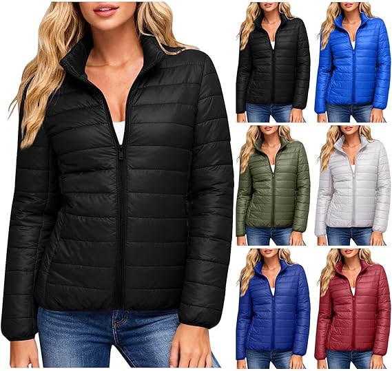 Carydety Women's Puffer Jackets Lightweight Quilted Puffy Coats Zip Up Stand Collar Winter Coat Warm Down Jacket with Pockets