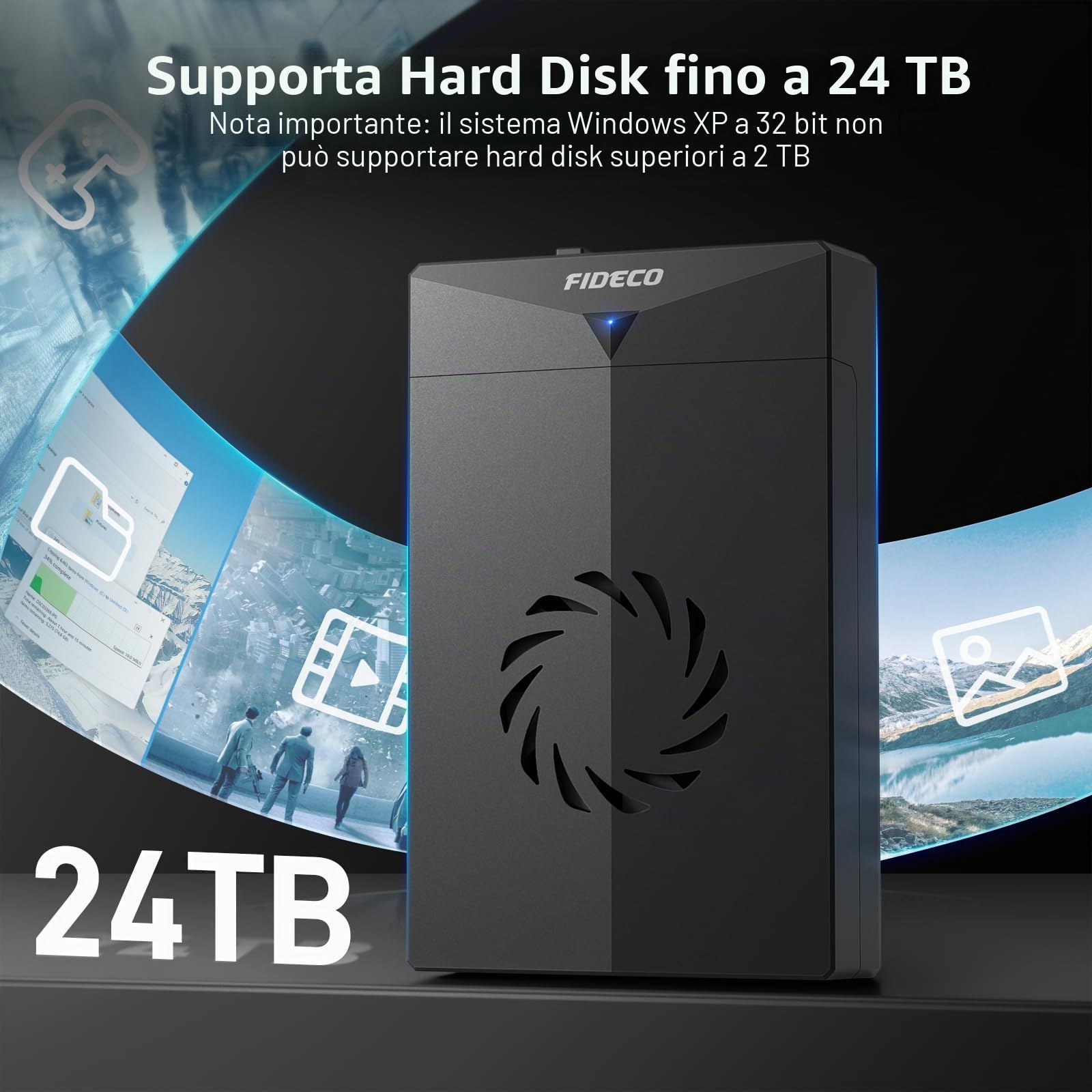FIDECO Custodia per Disco Rigido 3.5", USB 3.0 Case Hard Disk Esterno, Case Disco Rigido per Disco Rigido SATA da 2,5"/3,5", Supporta l'UASP