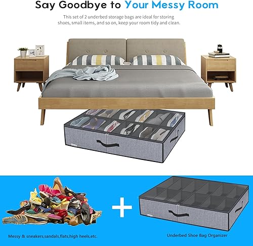 Miniatura 16 de Onlyeasy MXAUBSB1P - Organizador de almacenamiento de zapatos debajo de la cama con asas resistentes y ventana transparente, paquete de 1 paquete
