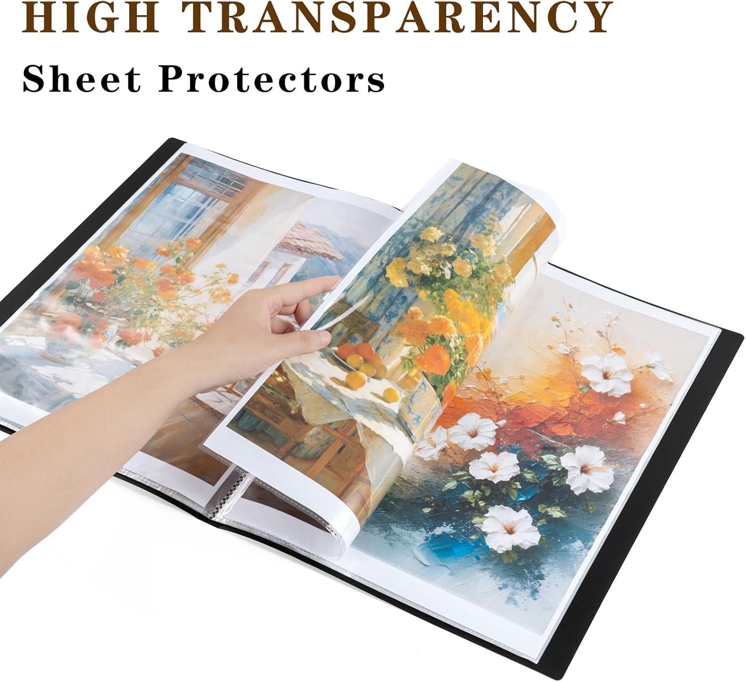 2 Pack Art Portfolio Folder 12.6 x 17.1'', 30 Pockets Portfolio Binder with Clear Plastic Sleeves, 60 Pages Display, Large A3 Presentation Book for Artwork Storage (Black)