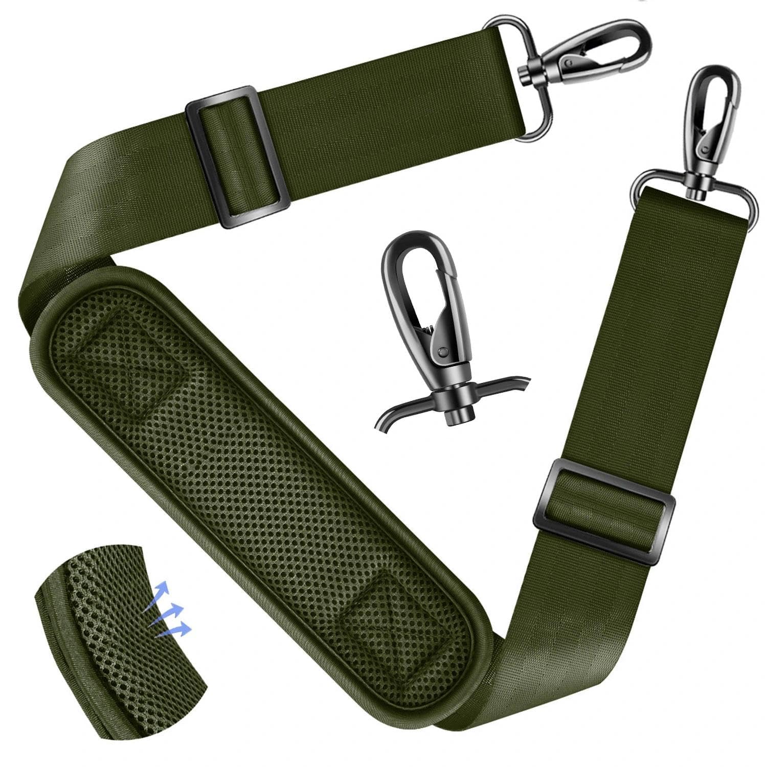 ZINZ Shoulder Strap - 59 Inch Universal Heavy-duty Adjustable Strap with Ultra-thick Fixed Breathable Pad for Laptop, Gym, Camera Bag and More -Army green