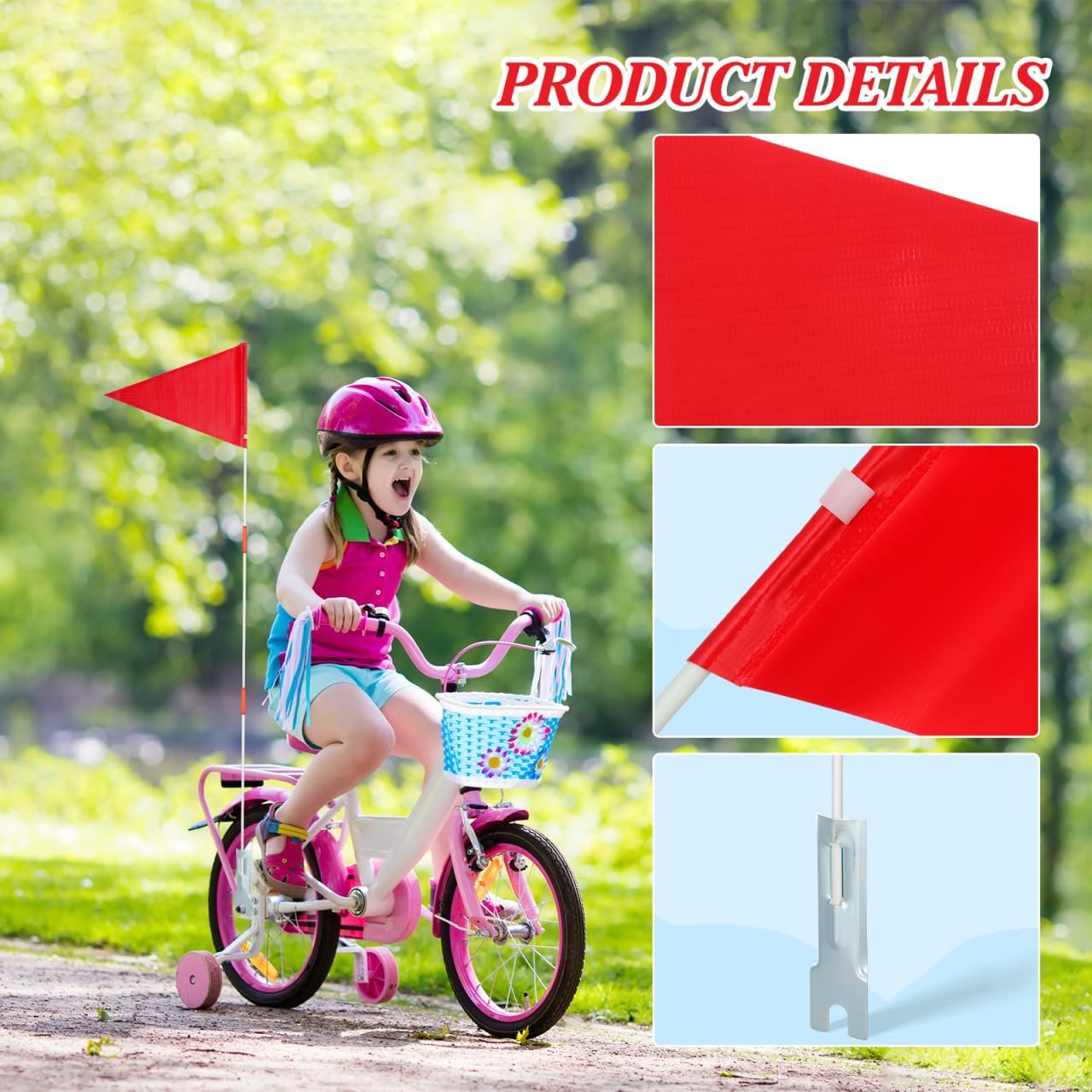 Abaodam Bike Safety Flag with Pole for Kids Bicycle Trailer Stroller Go Kart, 4.2 Foot High Visibility Red Cycling Flag with Fiberglass Pole for Child Bike Riding Warning