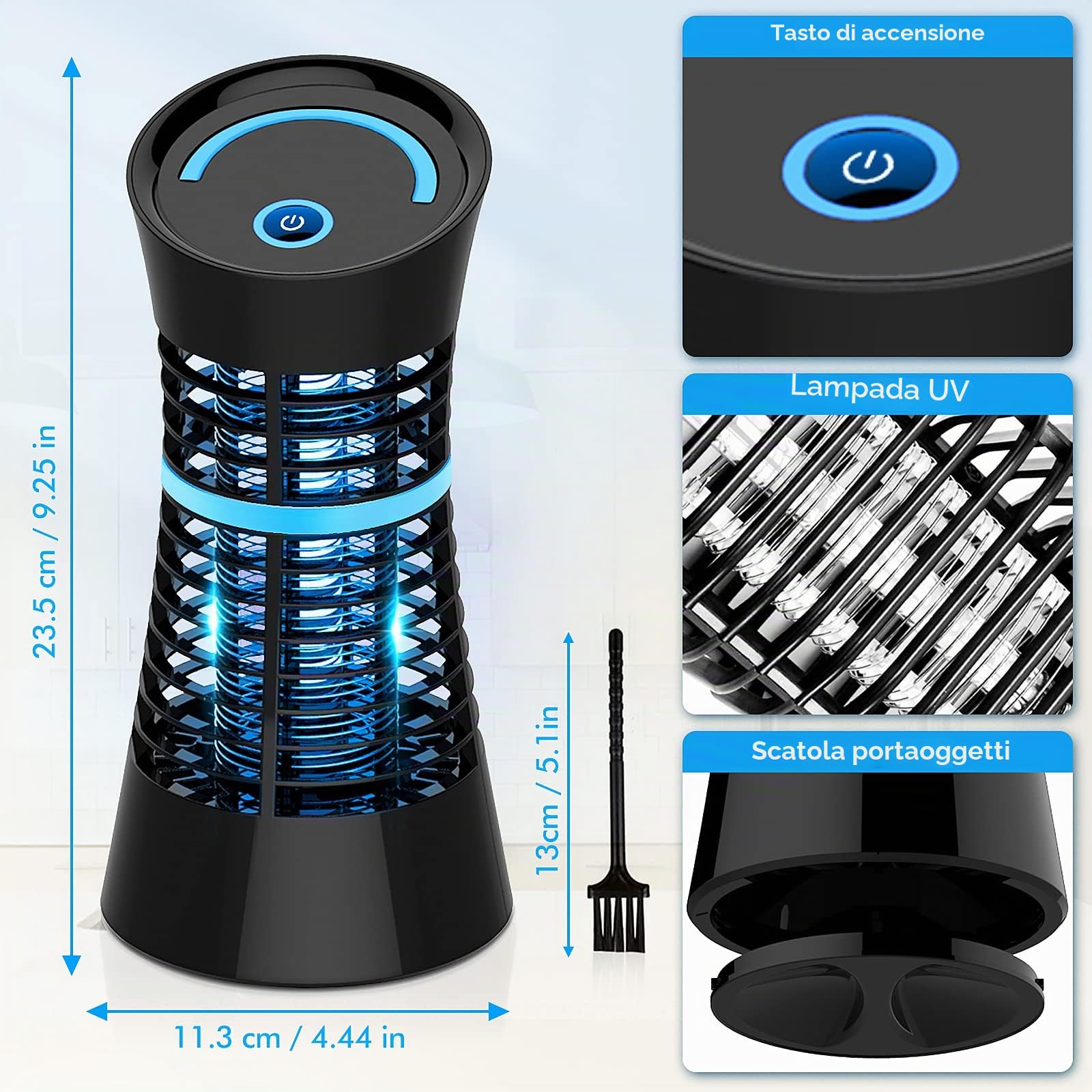 Lampada Antizanzare Elettrica - Ammazza Mosche 4W UV Professionale, Sterminatore di Insetti, Moscerini e Tarme per Interno (Casa, Cucina, Camera da Letto), Esterno e Veranda