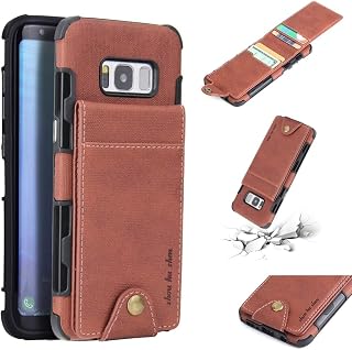 Funda protectora para Galaxy S8 (textura de tela + TPU a prueba de golpes con ranuras verticales para tarjetas de crédito, color marrón)