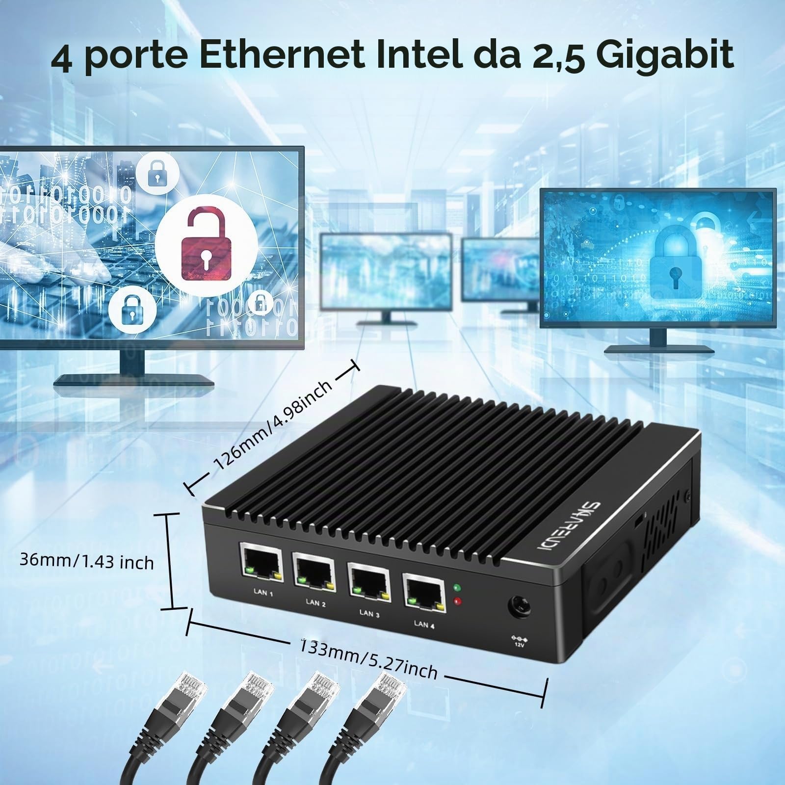 Mini PC firewall senza ventola con processore Intel J4105, 4 porte LAN Intel 2,5 GbE i226-V, gateway di rete AES-NI (senza RAM DDR4, senza SSD mSATA, senza sistema)
