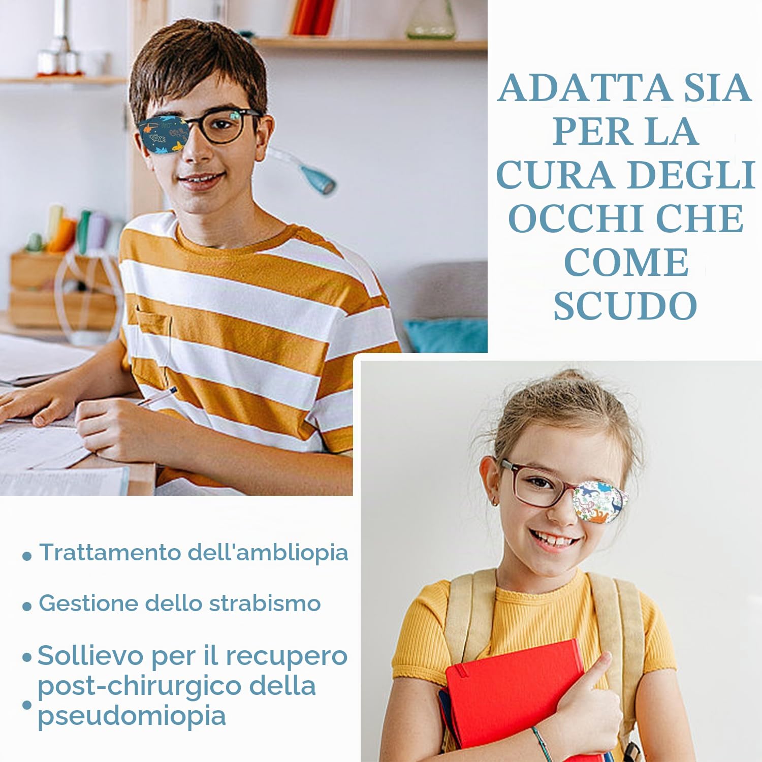 10 Pezzi Bende Oculari, Eye Patch Coprente per Occhio Pigro Ambliopia, Cartoon Eyepatch per Gli Occhiali Trattare Occhio Pigro Amblyopia Strabismus per Gli Occhi Sinistro e Destro