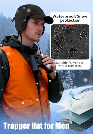 Zando Men's Winter Hat with Ear Flaps, Water-Resistant Fleece Lined Cap