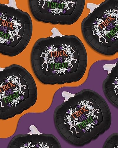 Miniatura 2 de xo, Fetti Platos de calabaza de Halloween Trick or Treat  25 unidades, 9 pulgadas  Decoraciones de fiesta de Halloween, suministros de telaraña,