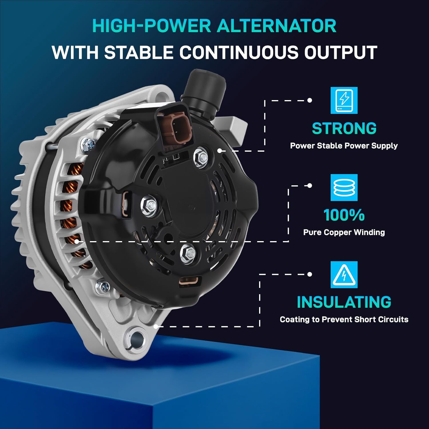 New Alternator Compatible with Honda 2014-2017 Odyssey V6 3.5L, 12V 130A CW, 31100-RV0-A11 11775N