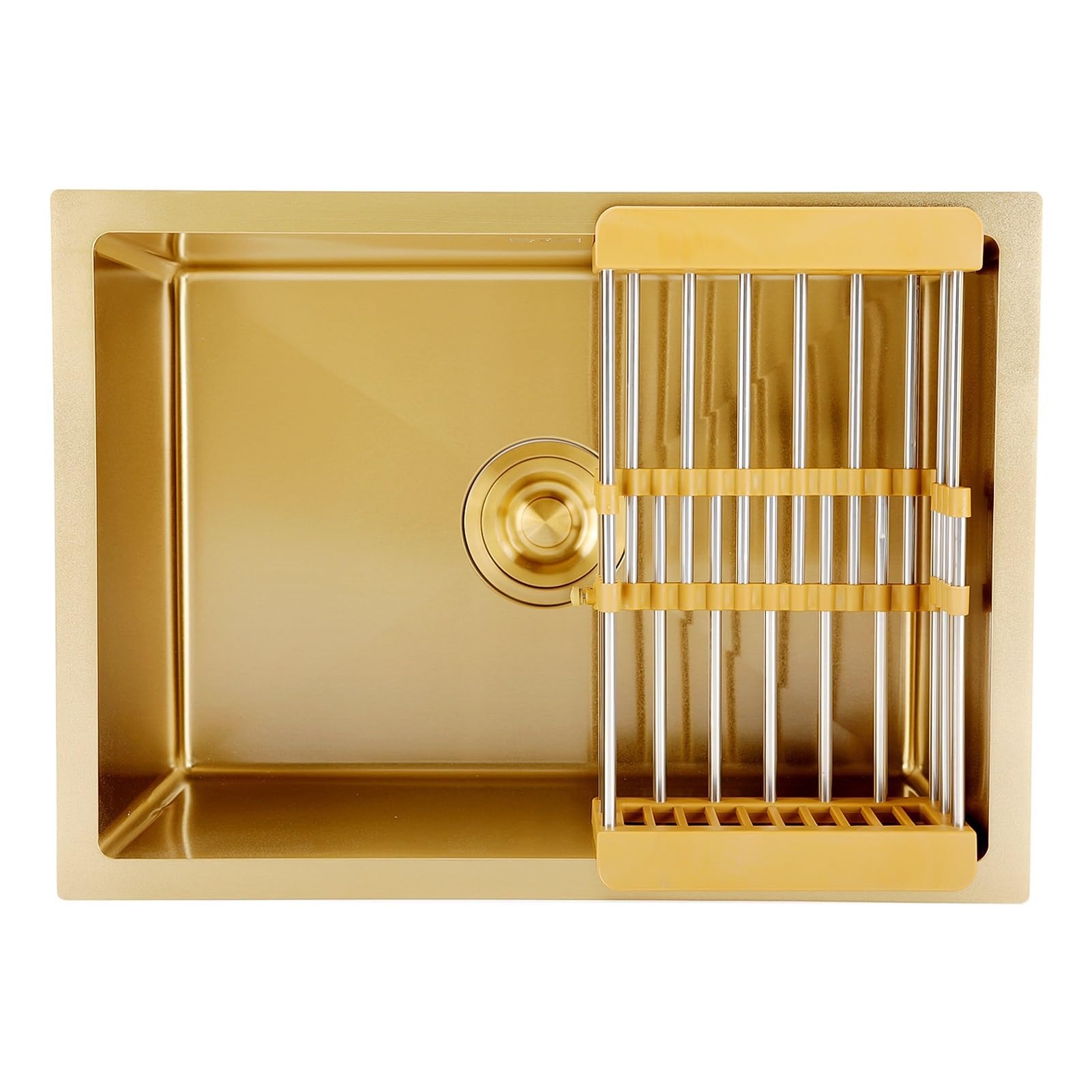 WIQUYBML Mini Gold Kitchen Bar Sink With Drain Pipe, Essential Sink, Stainless Steel Wet Prep Square RV Utility Single Bowl Workstation For Drop In(45x45x21cm)