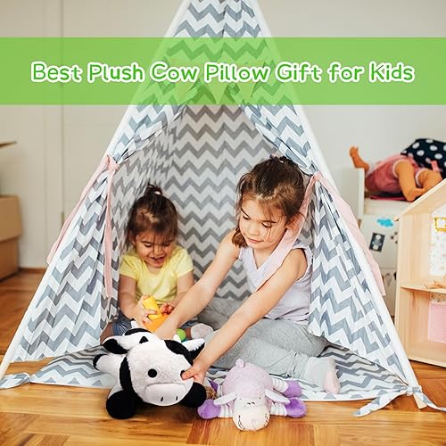 Miniatura 5 de KOPHINYE Peluche de vaca Weithed, lindo animal de peluche de vaca suave, bonito regalo de peluche para niños, niñas, cumpleaños, Navidad (vaca, 17