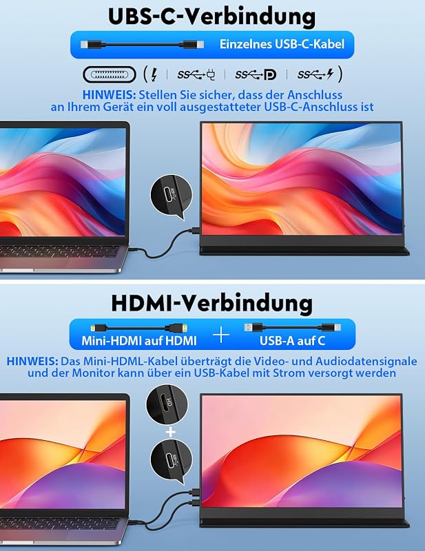 HONGO 15.6" 1080P FHD hordozható monitor USB-C, IPS kijelző, két hangszóró, laptop/PC/Mac/PS5 kompatibilis