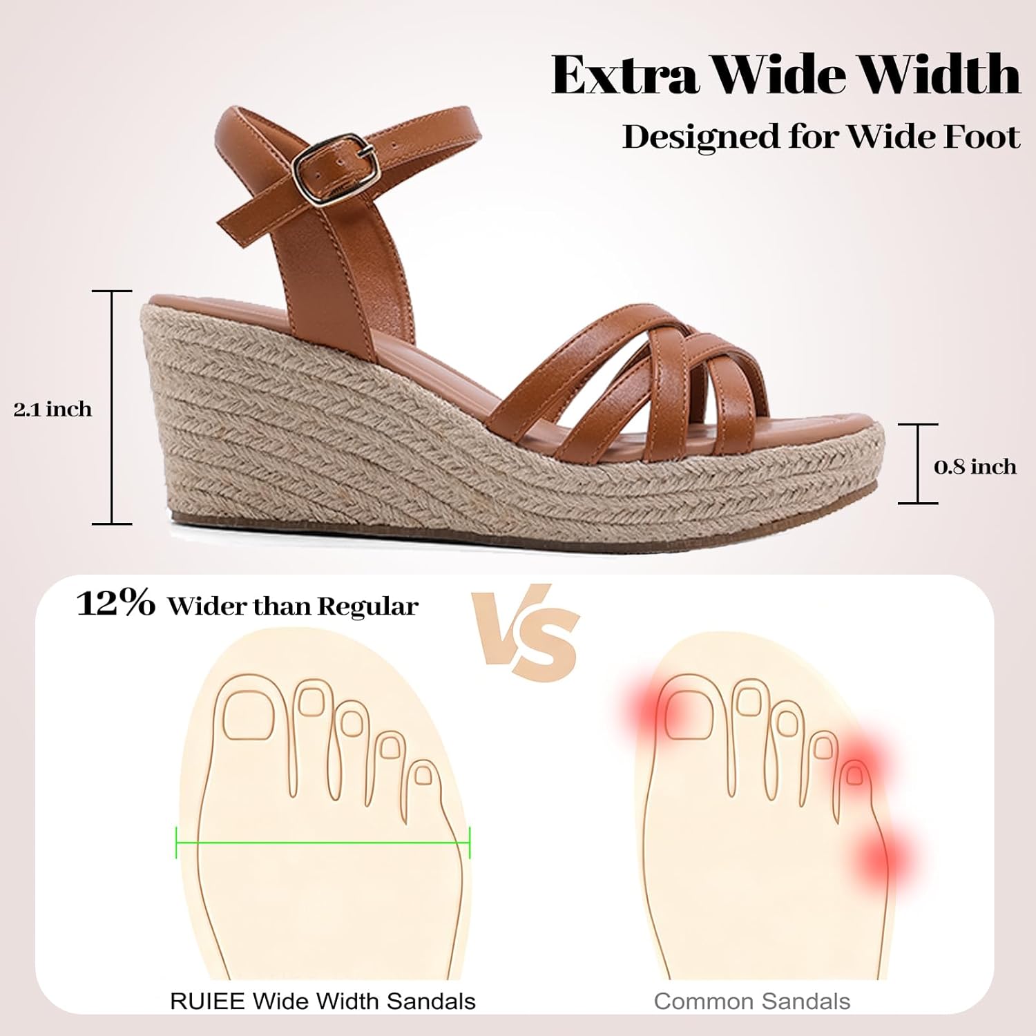 Ruiee Wide Width Wedges Sandals for Women, Summer Platform Espadrille Wedge Heels Comfort Wide Feet Sandal Casual Dressy Ankle Strap Womens Shoes.