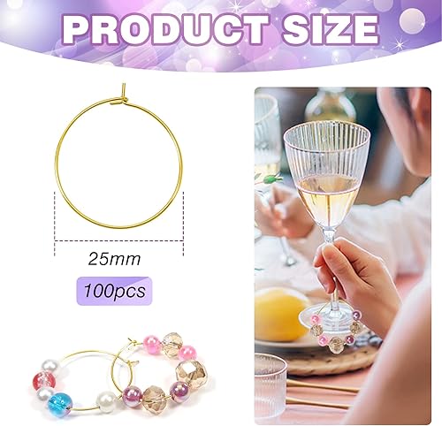 Miniatura 9 de TOAOB 100 anillos de cristal de vino chapados en plata de 0984in para pendientes abiertos de abalorios de aro para fiestas