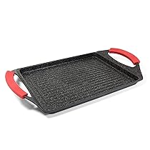 Moneta Pro Grill Griglia Rettangolare, Per tutti i fuochi compresa induzione, Zona di cottura 26 x 20 cm, Alluminio, Nero, 35 x 22 cm
