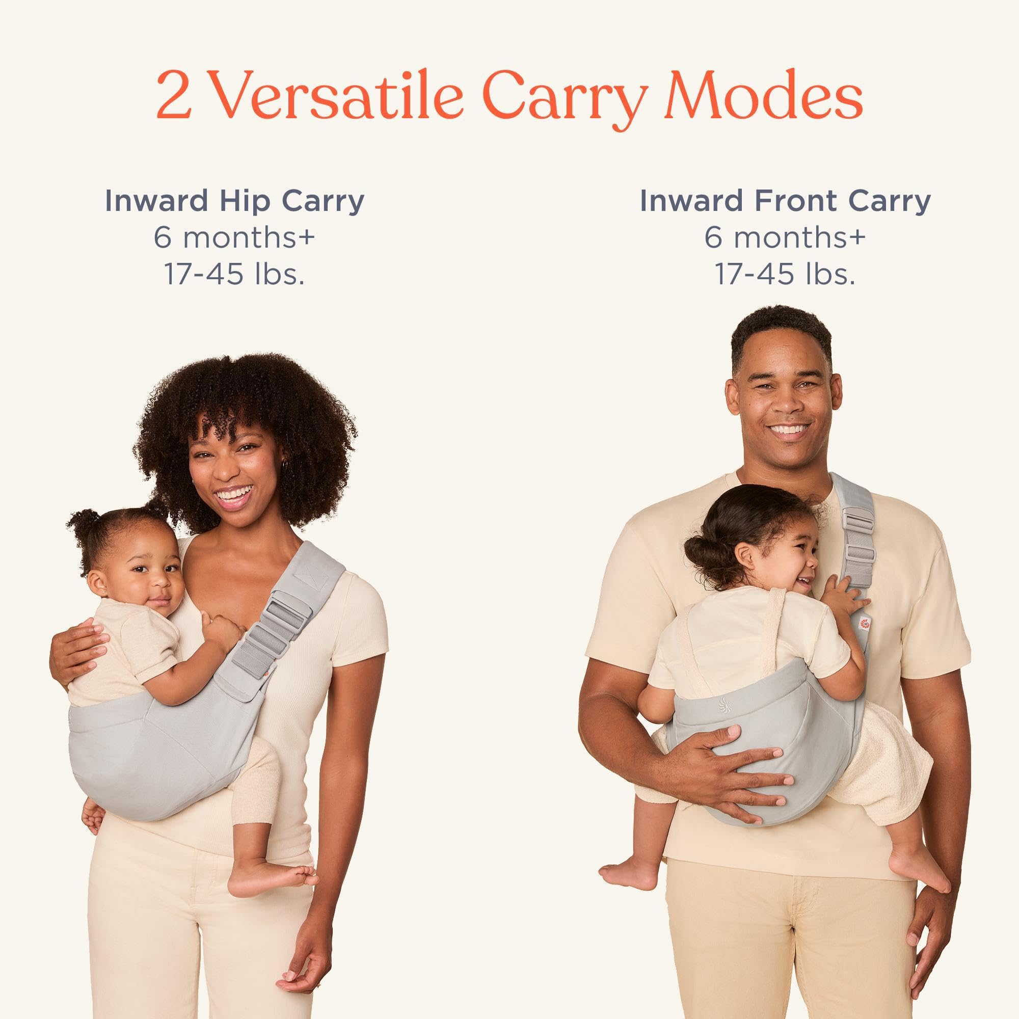 Mochila portabebés Ergobaby Upsie Sling, mochila ergonómica para bebés y niños pequeños a partir de 6 meses (7,7-20,4 kg), cambio espontáneo entre caminar y ser llevado en brazos, Pearl Grey — view 7