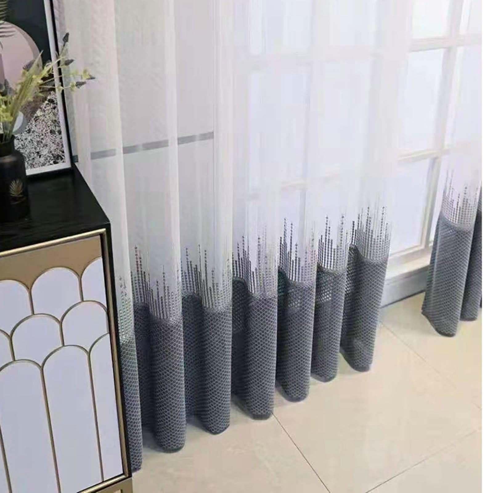 Cortinas de otoño grises bordadas en poliéster de 107x182 cm para decorar salones