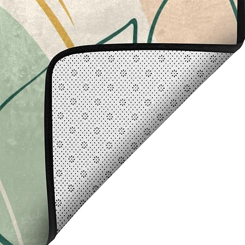 Miniatura 4 de Alfombra botánica verde de 7 x 5 pies, alfombra bohemia con estampado botánico rosa para sala de estar, dormitorio, cocina, alfombra antideslizante