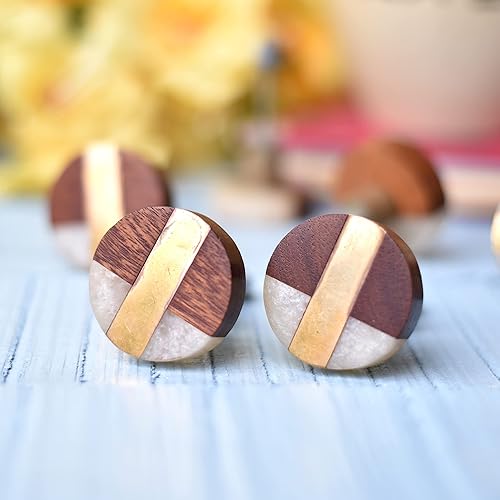 IndianShelf Pomos de puerta de madera natural, tiradores de cajón de latón, tiradores de madera, pomos de gabinete, tiradores de cajones de madera,