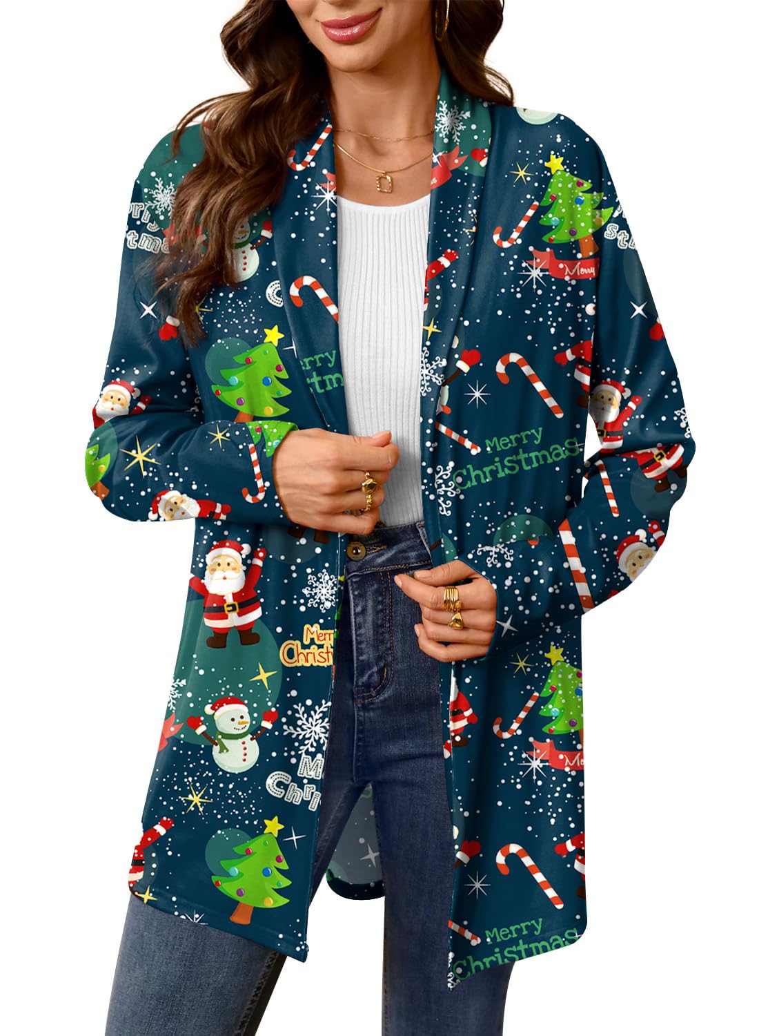 For G and PL Womens Ugly Christmas Holiday Long Sleeve Cardigan