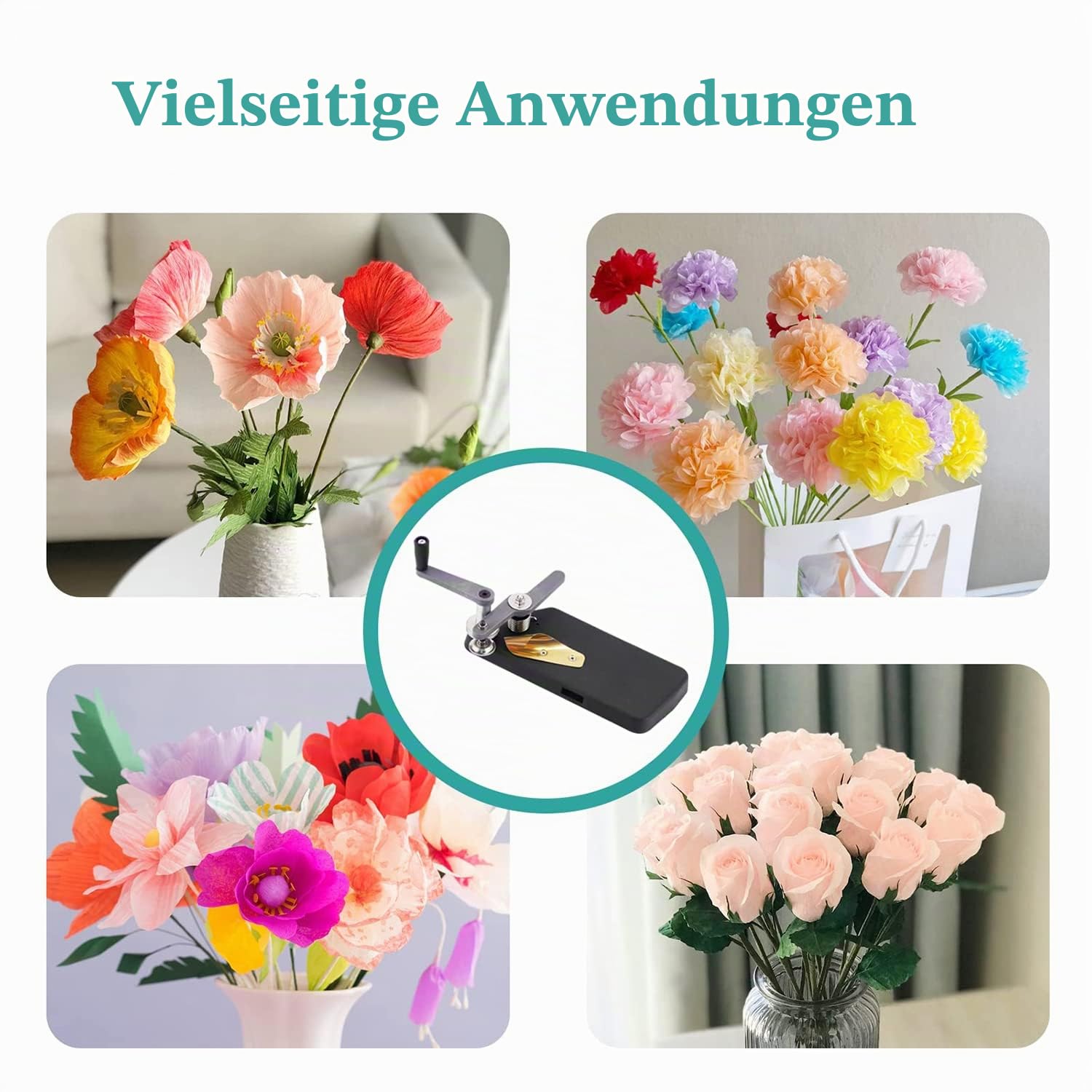 Krepppapier Spitzenmaschine für lockige Blumen - feine/grobe Zähne Crimper für Papier Basteln und Blumenverpackung - ideal für die Herstellung schöner Krepppapier Blumen