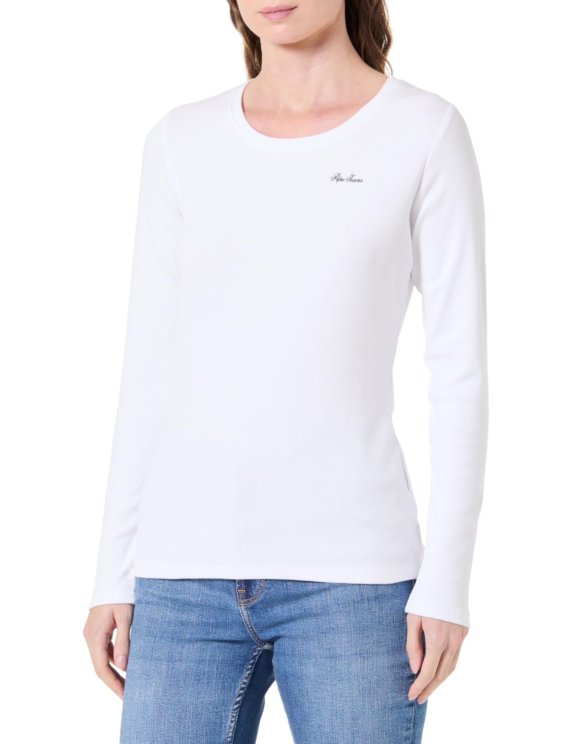 Pepe Jeans Camiseta W Basic Rib L/S para Mujer, Blanco (Blanco), XXS