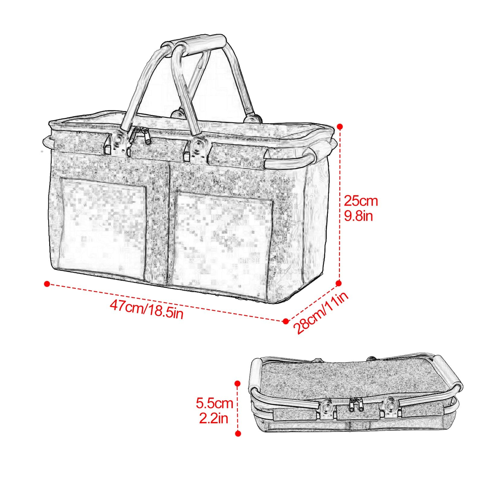 Cesta Picnic, Bolsa Térmica Térmica Plegable, Marco de Aluminio Resistente, Adecuada for Picnics y Campamentos(Gray)