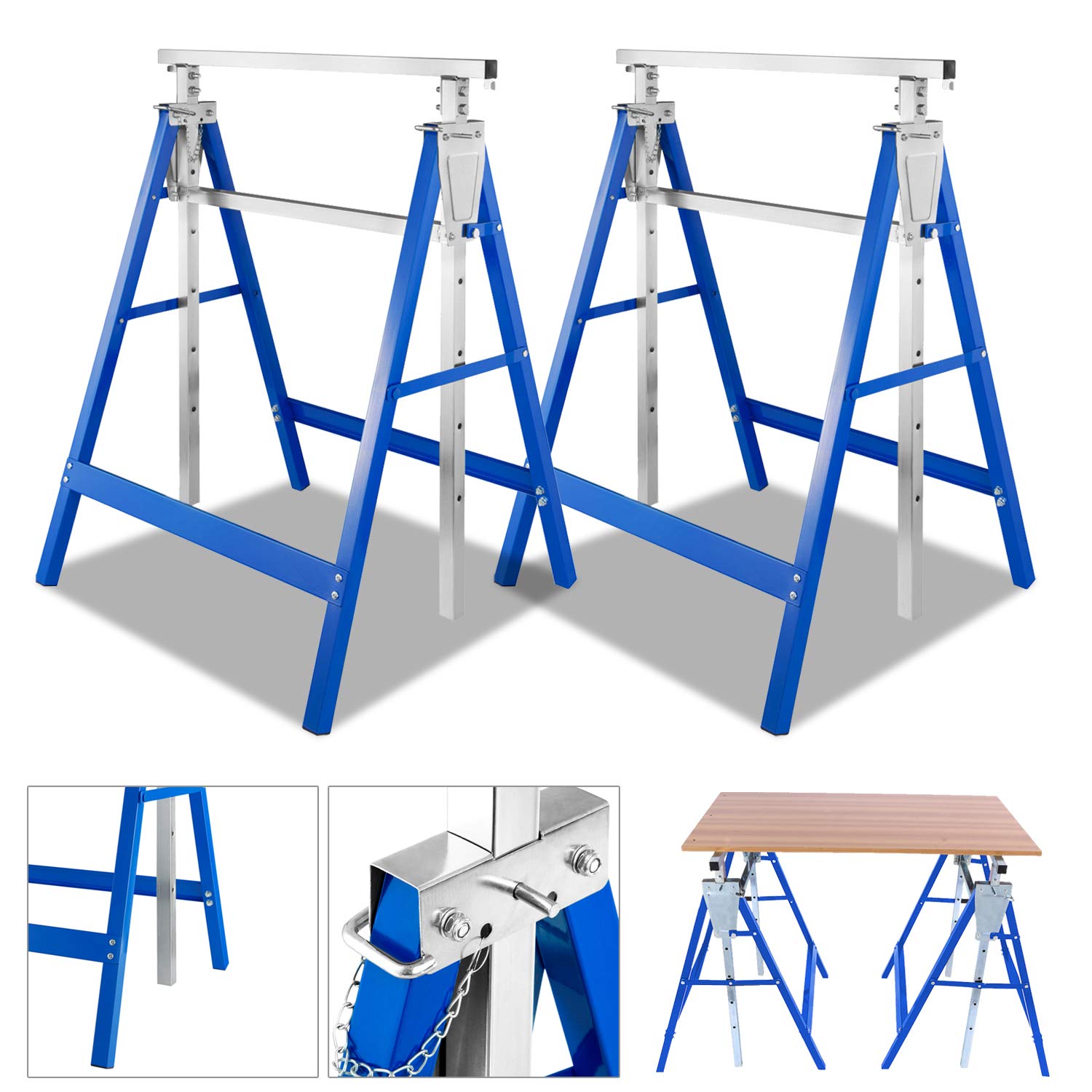 SWANEW 4 x scaffolding stand, 400 kg, folding stand, metal frame, variable working height from 800 - 1300 mm, height adjustable, telescopic workstand