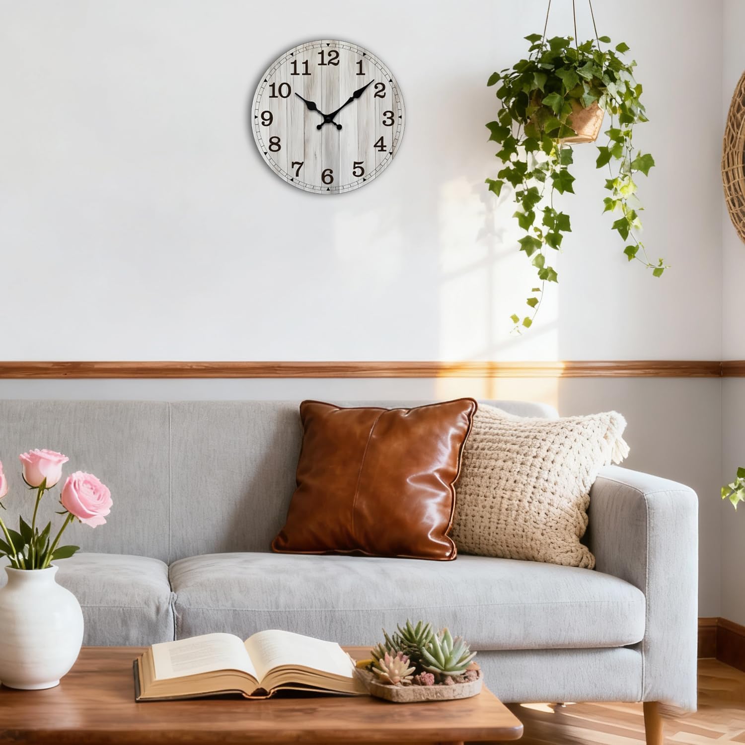 Wall Clock, Modern Wall Clocks Battery Operated, Silent Non Ticking Clock Decorative for Living Room, Office, Home, School 10 Inch (Grey)