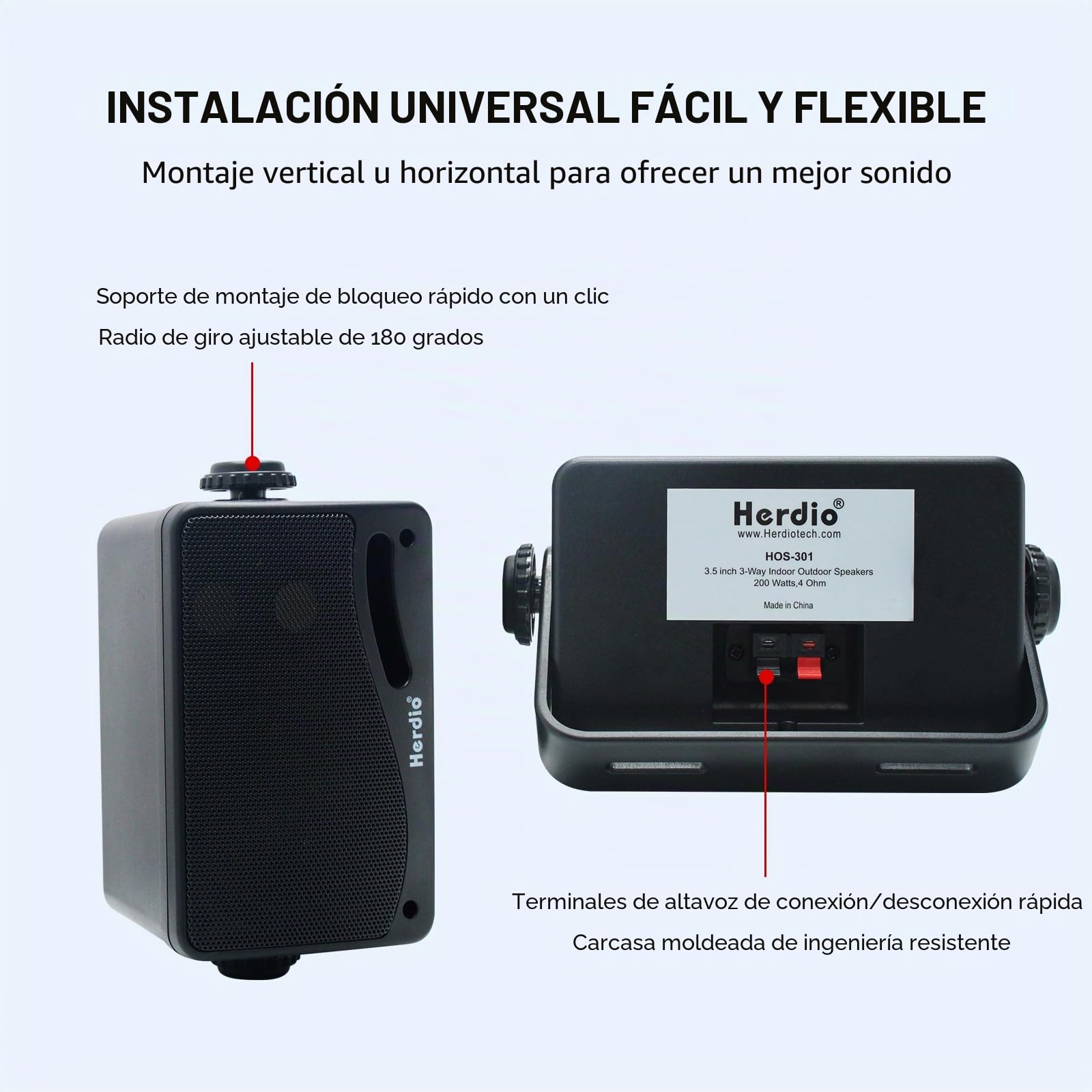 Herdio Altavoces pasivos para Exteriores de 3,5 Pulgadas, 200 W, 3 vías, Impermeables, para Interior, Exterior, Interior, Barco, jardín, Patio (1 par, Negro)
