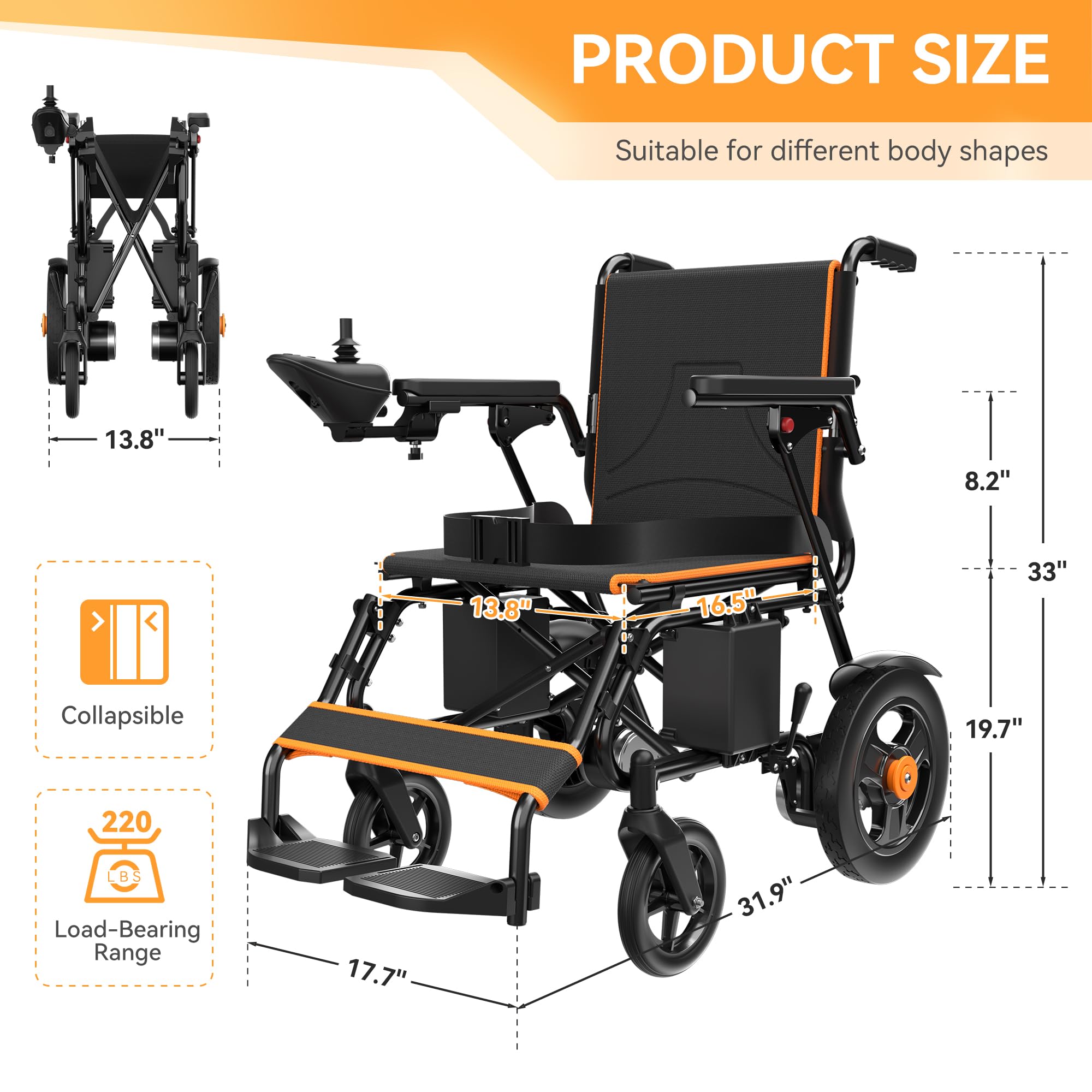 Electric Wheelchair for Adults, Lightweight and Foldable,15 Miles Long Travel Range, All Terrain Motorized Wheelchair for Seniors Portable